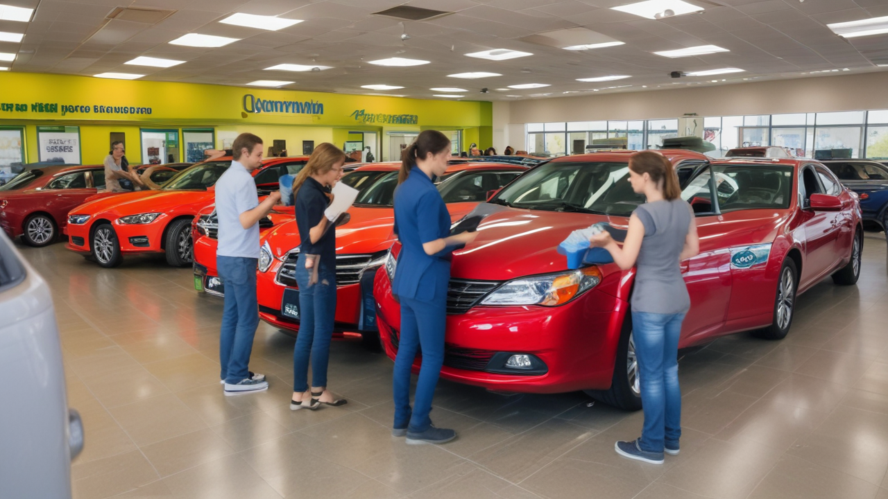 Family choosing a rental car