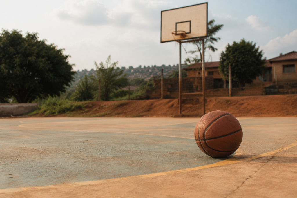 Basketball on a quiet outdoor court in Uganda
